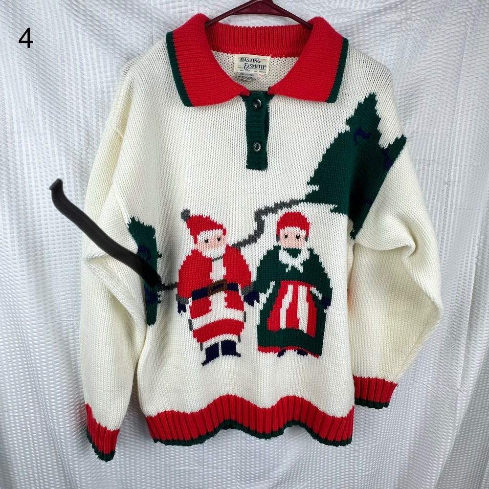Hastings & Smith Vintage Christmas Sweater Santa Mrs Claus XL 90s Ugly Holiday